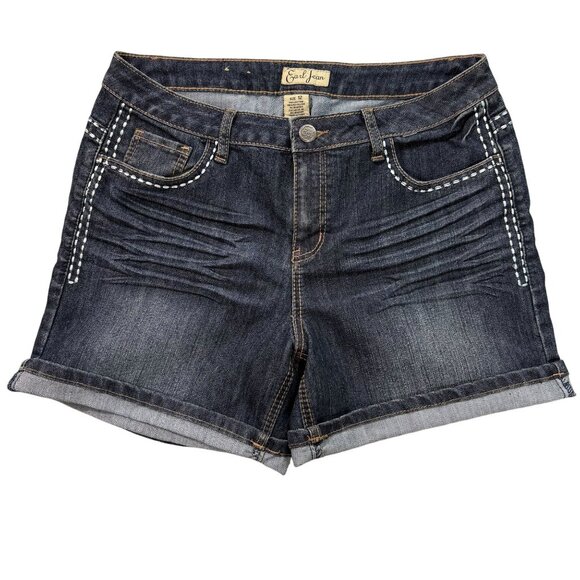 Earl Jean Shorts Womens 12 Embroidered Studded Western Cuffed Dk Wash Denim 32x4 - Picture 1 of 10